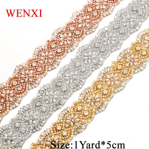 WENXI Wholesale Rhinestones Applique By The 5CM*5Yards Trim For Wedding Dress Belt DIY Bridal Gown Sash WX811