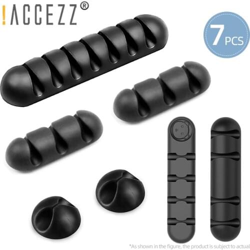 !ACCEZZ 7-Pack Silcone Cable Organizer For iPhone Huawei Xiaomi Headphone Holder Mouse Cord Desktop USB Wire Winder Management