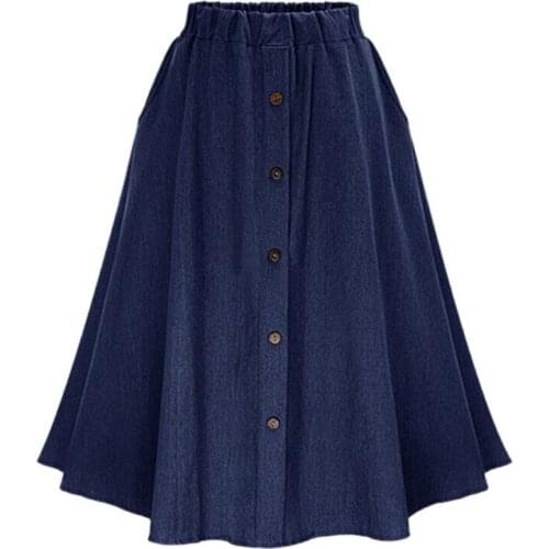 Plus Size M-7XL Autumn Summer 2019 Casual Single Breast Button Denim Skirts Girls A-Line Korean Long Jean Skirt Sexy Skirt Women