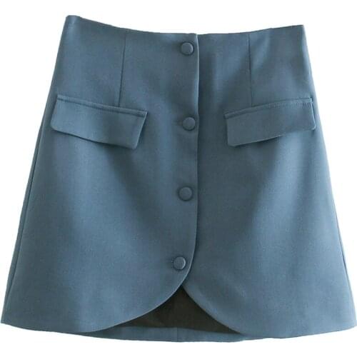 2021 Summer New Women Fashion Single Breasted Pockets Button Mini Skirt High Waist Casual Office Lady High Street Skirts