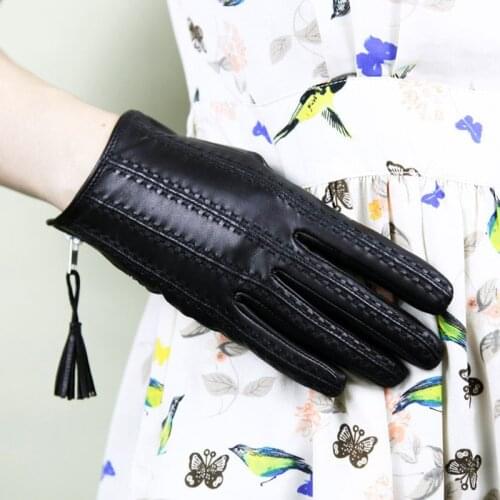 Womens Genuine Leather Sheepskin Gloves Tassel Zipper Short Design European Version The Women Leather Gloves High Quality