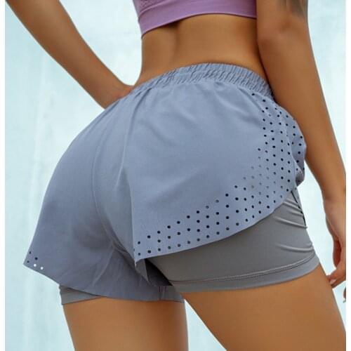 CretKoav 2-in-1 Womens Summer Running Shorts Elastic Waist With Waist Rope Quick Dry Loose Marathon Sports Fitness Gym Shorts