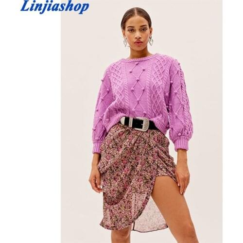 Autumn French Style 3D Ball Twist Striped Knitted Sweater Vintage Woman Long sleeve Jumper Pullovers Short Knitwear