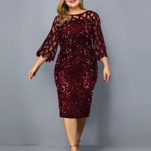 Party Dress Womens Summer Dress for 2021 Elegant Sequin Mesh Women Casual Dresses Wine Red Ladies Wedding Evening Club Outfits