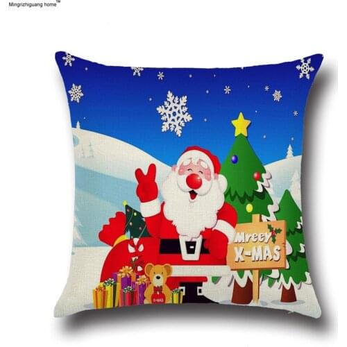 1PC Christmas Cushion Covers for Sofa Comfortable Santa Claus Printed Pillowcases Cotton Decorative Beach Cover OU 005