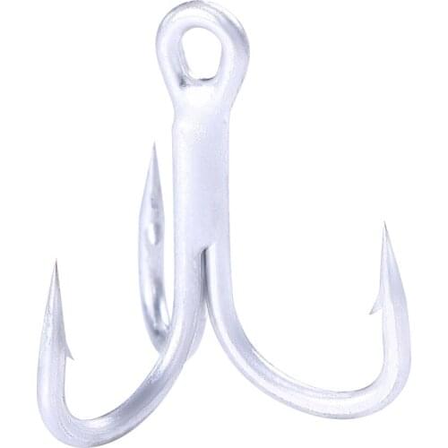 10Pcs/lot 4# 6# 8# Silver Fishing Hook High Carbon Steel Treble Overturned Hooks Fishing Tackle Round Bend Treble For Bass