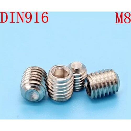 100pc/set DIN916 m8*8 TO 20mm Stainless Steel Metric Thread Grub Screws Cup Point Hexagon Socket Set Screws Headless