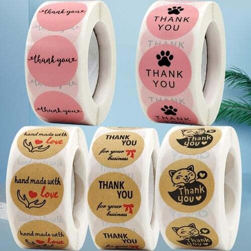 500Pcs Dog Paw Thank You Stickers Pink Seal Labels for Business Shipping Mailer Bags Boxes Tags Greeting Card Package Decoration