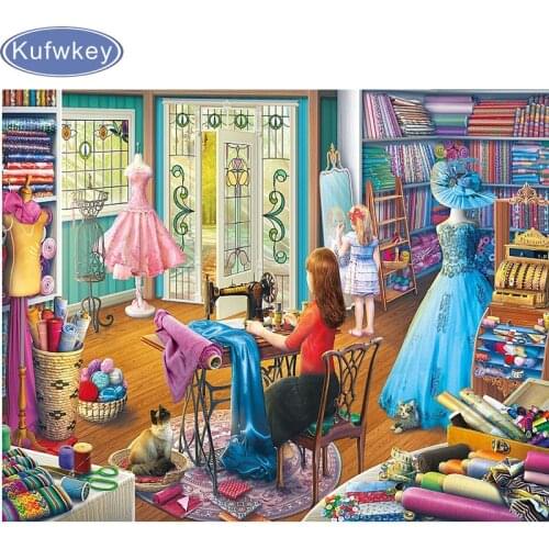 DIY 5D Full Diamond Mosaic Diamond Painting Cross Stitch Kit Diamonds Embroidery Home Decoration Clothing store,sewing machine