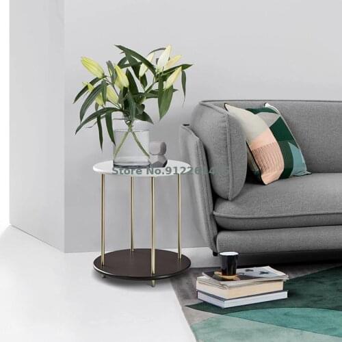 Sofa Side Cabinet Small Round Table Simple Double-layer Shelf For Storing Wooden Movable Side Table Corner Table Bedside Table