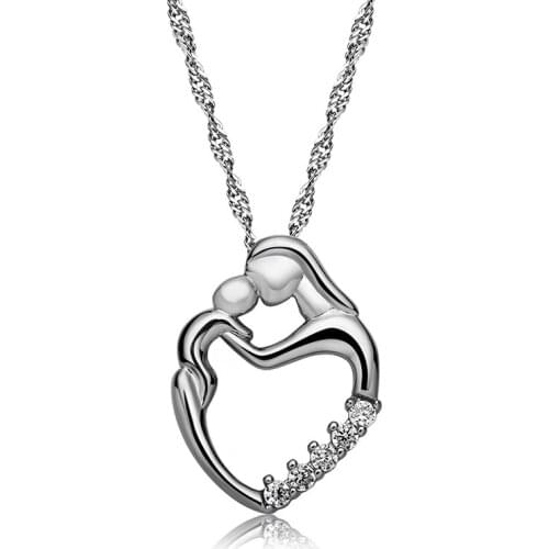 Mom & Baby Hollow Heart Zirconia Gold Silver Color Pendant Chain Necklaces Fashion Jewelry Mothers Day Love Gift for Women Girl