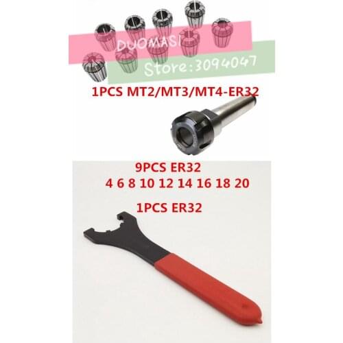 ER32 Spring Clamps 9PCS MT2 ER32 MT3 MT4 ER32 1PCS ER32 Wrench 1PCS Collet Chuck Morse Holder Cone For CNC Milling Lathe tool