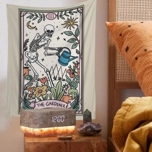 Skull Tarot Tapestry Flower Skull Tapestry Witchcraft Wall Hanging Cloth Carpet The Gardener Tapestries Ceiling Room Home Decor