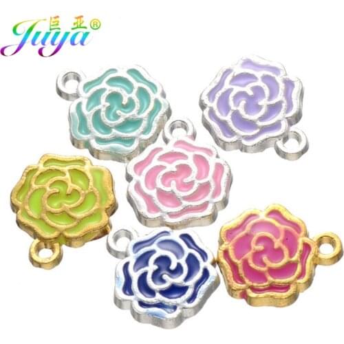 Juya DIY Enamel Jewelry Supplies Hand made Oil Drop Gold/Silver Color Rose Flower CharmS Pendant For DIY Craft Jewelry Making