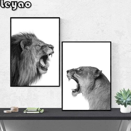 Lion and Lioness diamond painting Black White Woodland Animal Wall Art Embroidery Painting Nursery Wall Art Picture diamond art