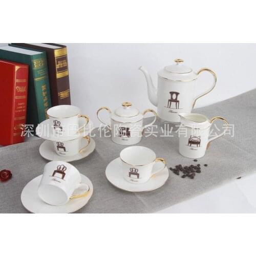 Ceramics Tea Set Coffee Service Suit Trace A Design In Gold Edge Throne Pattern Afternoon