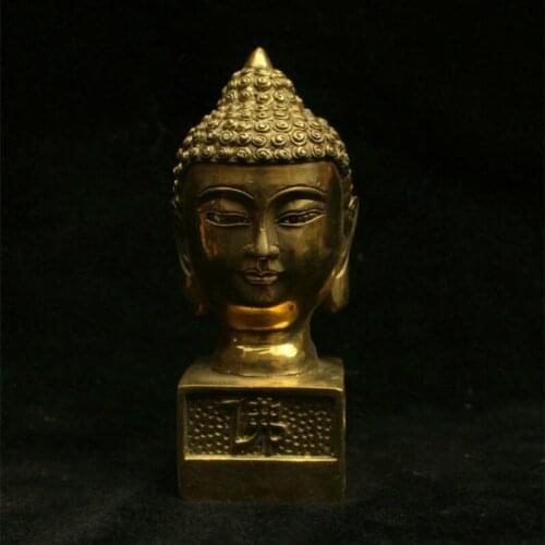 Chinese Tibet Brass Shakyamuni Amitabha Buddha Head Statue Seal Stamp Signet Collection ornaments statues for decoration