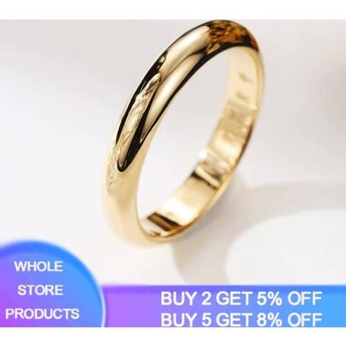 YANHUI Real Pure 18K Gold Color Rings For Women And Men Simple Couple Ring Smooth Wedding Band For Lovers JR050