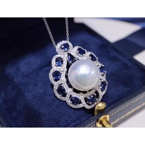 D509 Pearl Pendant Fine Jewelry 925 Sterling Silver Round 12-13mm Nature Fresh Water White Pearls Rings for Women Presents
