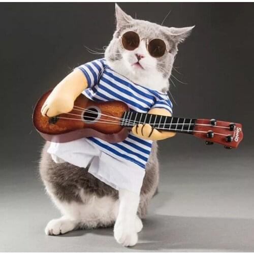 Pet Cat Dog Guitarist Dressing Costume Halloween Cosplay Guitar Clothes Pet Cute Dress Cosplay Perform Clothing Pet Clothes