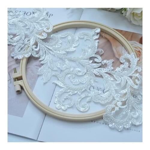 New Handmade White Wedding Beaded Car Bone Lace Clothing Accessories 1Yard/pack