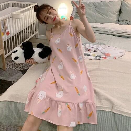 Summer sleepwear female cute evening dress loose cartoon home wear nightgowns suspenders fashion elegant loungewear lovely