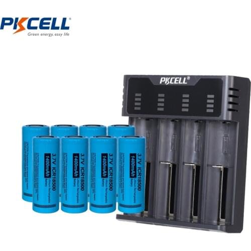 8Pcs/lot PKCELL 3.7V ICR18500 Li-ion Rechargeable Battery 1400Mah with battery charger for AA/AAA 18650 NIMH/NICD LithiumBattery