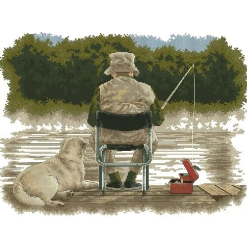 FREE delivery Top Quality lovely counted cross stitch kit fishing, old man fishing with dog dimensions 03513
