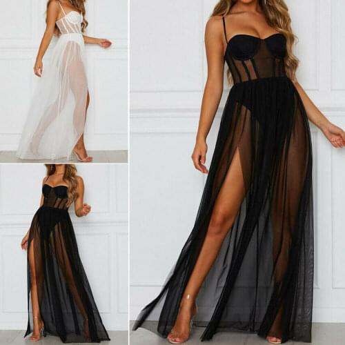2020 Summer NEW Women Mesh Sheer Sling Long Dress Party Club Dress Sundress Summer Beach Casual Bikini Cover Up