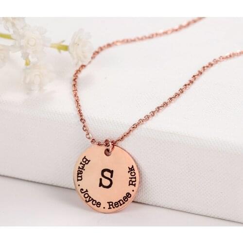 Personalised Disc Necklace Round Engraved Pendant Stainless Steel Round 18k Gold Plated Plate Everyday Necklace For Women Gift