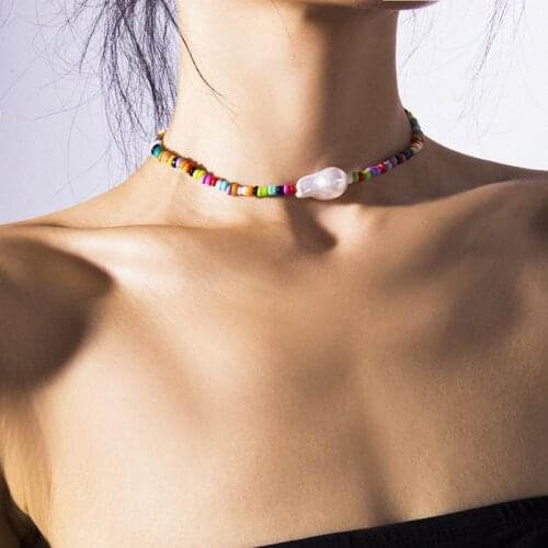 Bohemian Women Multicolor Beads Baroque Pearl Necklace Porcelain colgantes mujer moda Collar Stackable Trendy Accessories 2020