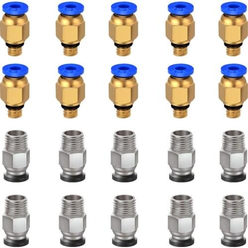 PC4-M6 Pneumatic Fitting Push to Connect + PC4-M10 Straight Quick in Fitting for 3D Printer Bowden Extruder (Pack of 20pcs)