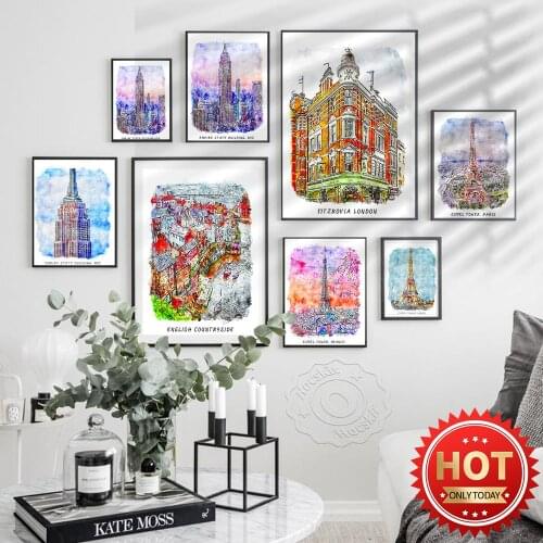 World City Travel Poster, France Tower Wall Art, New York Building Print Art, London Italy Germany Poland Landscape Home Decor