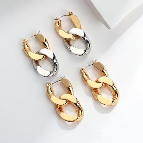 Simple Twisted Cuban Chain Hoop Earrings for Women Wholesale Statement Detachable Two-Color Hanging Earrings 2021 New Jewelry