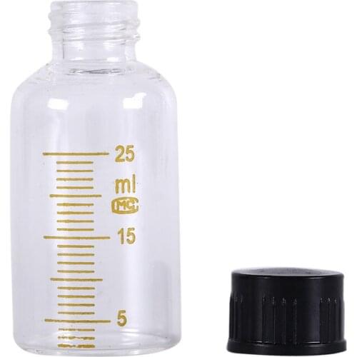 25ml Transparent Screw On Cover Graduation Sample Vials Plastic Black Screw Cap Graduated Round Glass Reagent Bottle