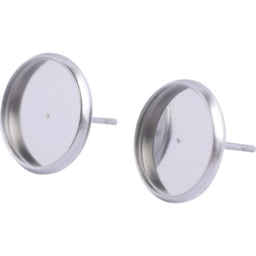40pcs 8mm 10mm 12mm Stud Earring Base Settings Stainless Steel Cabochon Bezel Blank Trays Diy Jewelry Making Supplies