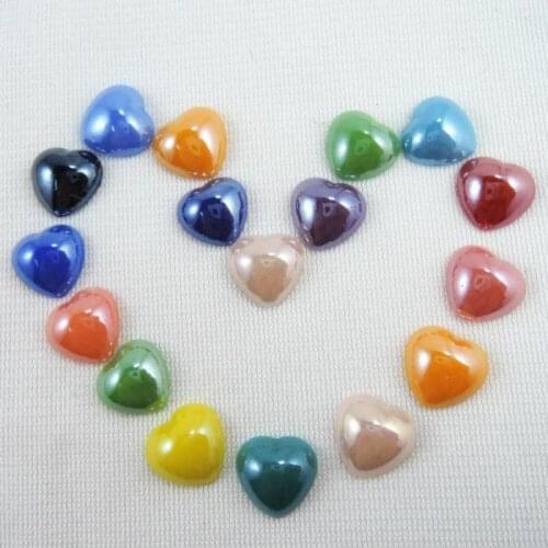 Mixed Colors 12mm 50pcs Shiny Heart Flat Back Cabochon Glass Half Beads Diy Jewelry Nail Art Home Decor Craft Scrapbooking HA-24