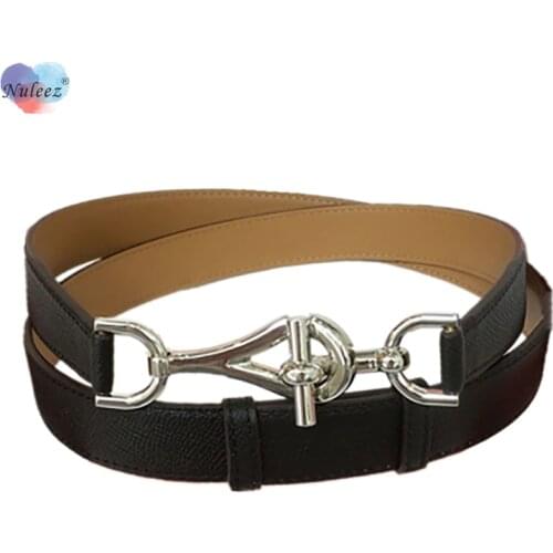 Nuleea Belt Women Cowhide Leather Copper Horse-bit Buckle Adjustable and Reversible Belt simple Classical Suit Accessory