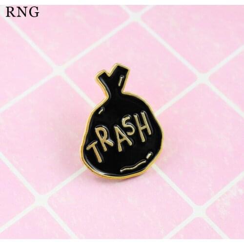 RNG New black gold border letter rush pocket handbag Metal Enamel Pin creative fashion Lapel Brooch gift