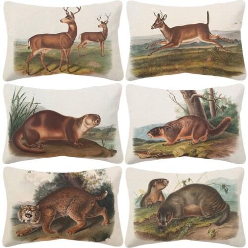 Hand Painting Wild Animals Cushion Covers Wild Cat otter lynx deer marmot Cushion Cover Decorative Linen Pillow Case