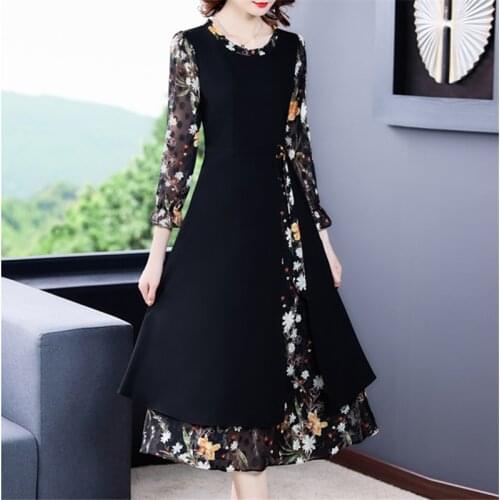 Printed chiffon dress 2020 autumn new casual fashion ladies chiffon dress loose boutique long dress spring