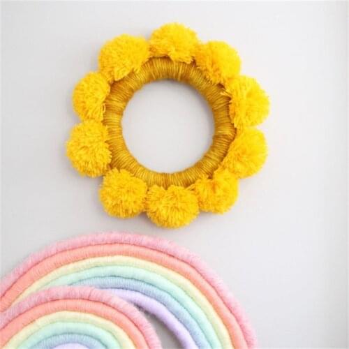 Nordic Hand Woven Sunflower Hair Balls Wall Hanging Decorations Kids Room Ornaments Pendant Baby Nursery Decor Photo Props