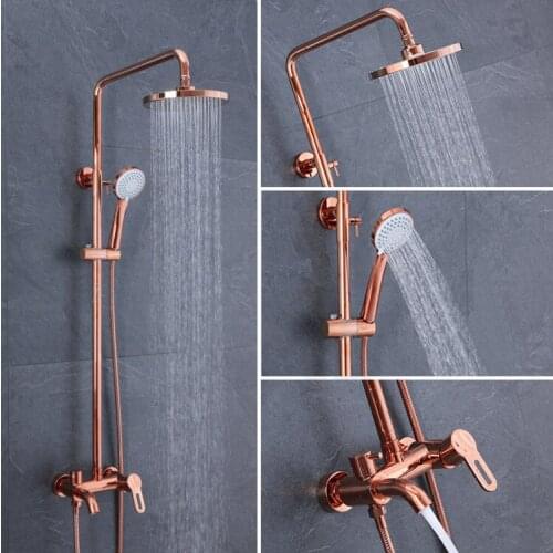 Shower Faucets rose gold brushed gold Contemporary Bathroom Shower Faucet Bath Taps Rainfall Shower Head Set Mixer