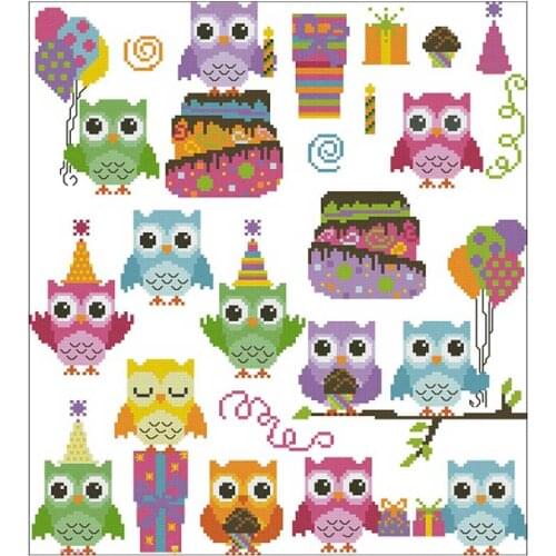 Owl birthday party cartoon Counted Cross Stitch 11CT 14CT 18CT DIY Cross Stitch Kits Embroidery Needlework Sets home decor