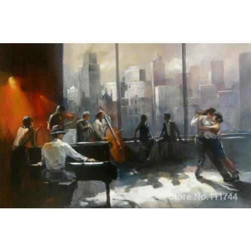 Modern art Musicroom with view on skyline II by Willem Haenraets paintings for living room Hand painted High quality