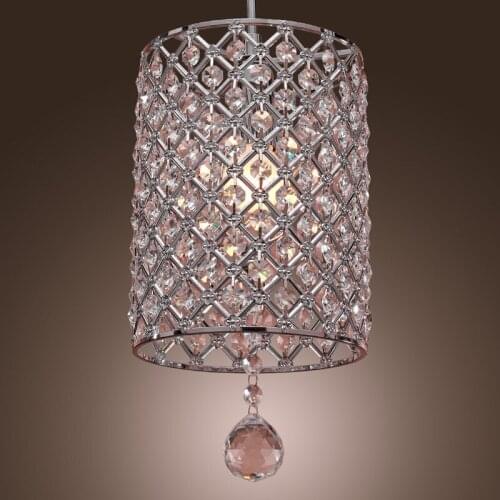 Modern Crystal Iron Pendant Light Chrome Round Crystal Droplight Sitting Room Bedroom Dining-room Household Lamp Drop Bed Dining