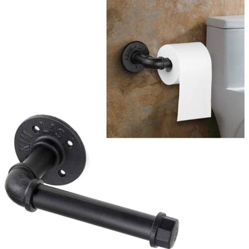 Heavy Duty Rustic Industrial Pipe Toilet Paper Holder Vintage Wall Mounted Kit