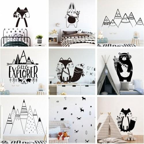 Cartoon Tribal Animals Vinyl Wall Sticker For Kids Room Decoration Babys Bedroom Decor Decals Stickers Bear Fox art wallpaper