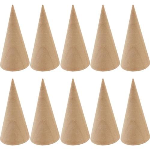 10pcs Vintage Wooden Ring Display Stand Natural Wood Finger Cone Ring Holder Jewelry Display Organizer Storage Rack Showcase