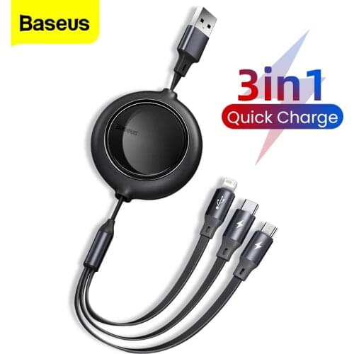 Baseus 3 in 1 Type C USB Retractable Date Cable For iPhone 12 Pro Max Micro USB C Fast Charging Cord For Huawei Xiaomi Samsung
